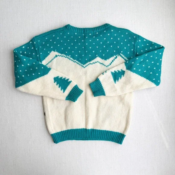 vtg Woolrich teal teddy bear skiing novelty wool sweater S - Picture 5 of 5
